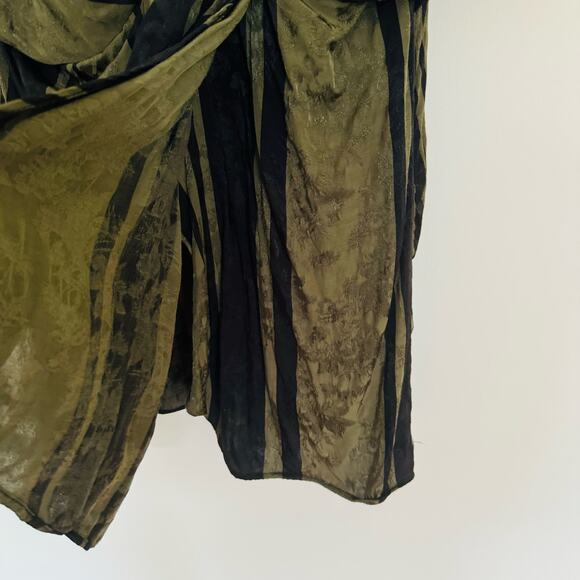 Zara Tie Knot Jacquard Satin Green Black Mini Wrap Striped Retro Dress Sz Large - Picture 11 of 13